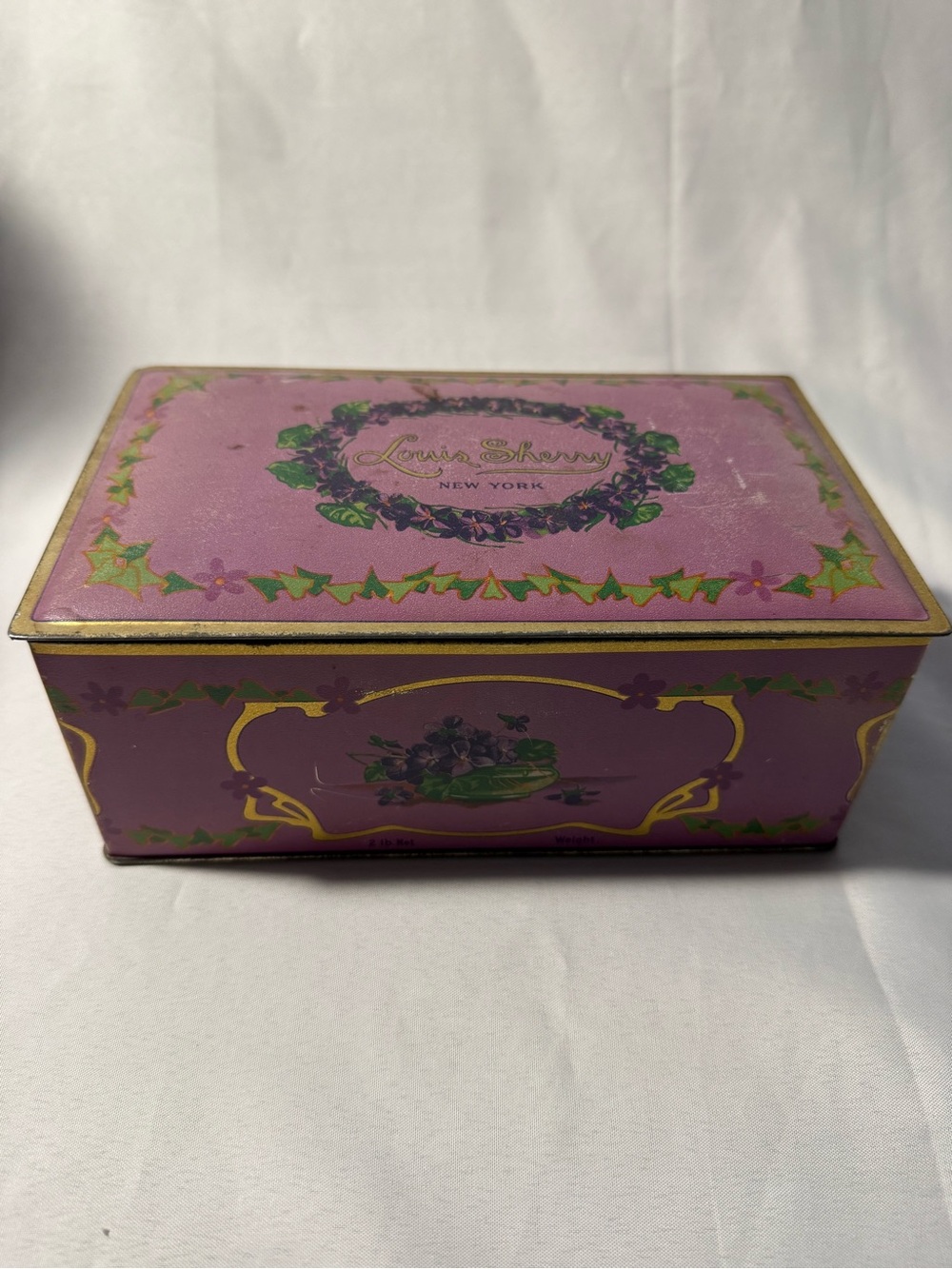 Vintage Violet Gold Pink Decorative Tin